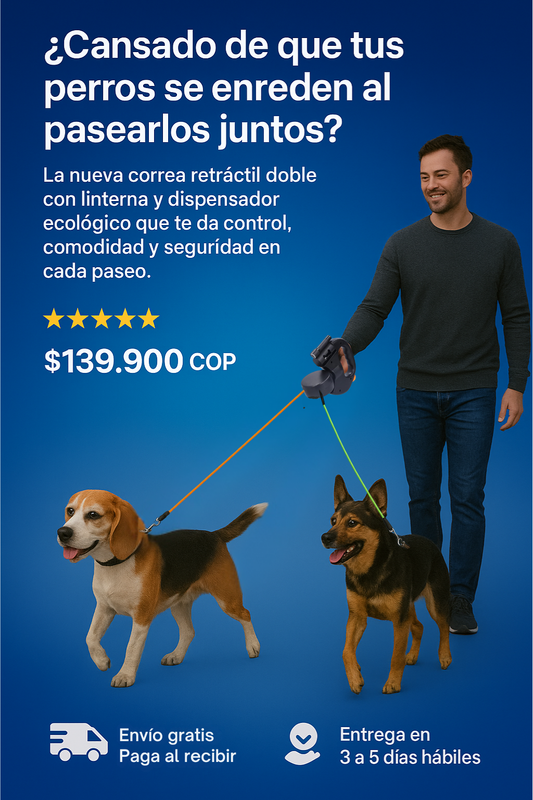 Correa Retráctil Perros Doble Con Linterna