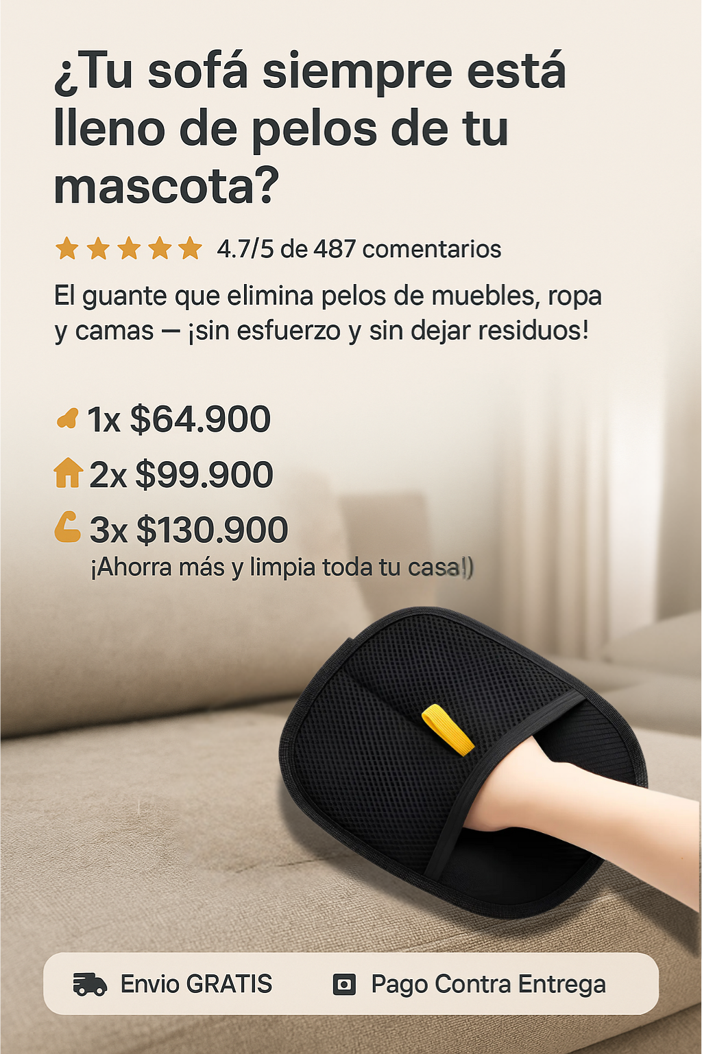 Elimina el pelo de mascotas de tu sofá, cama y ropa en segundos sin rodillos pegajosos